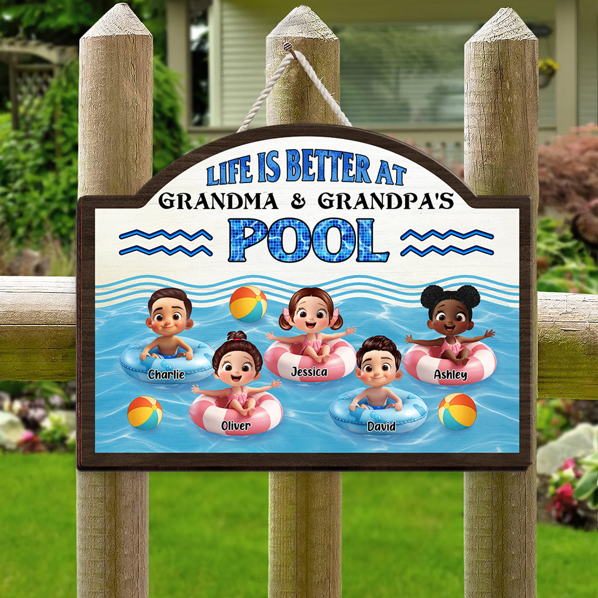 Life is Better at Grandma & Grandpa Pool Personalized Wooden Door Sign, Grandparents Hosting Grandkids Welcome Sign
