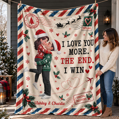 I Love You More The End I Win - Personalized Fleece Blanket - Heartfelt Christmas Gift for Her, for Him