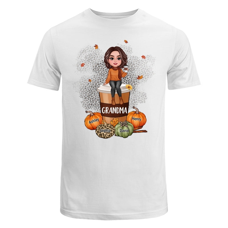 Grandma Mom Sitting On Pumpkin Spice Latte Personalized Shirt