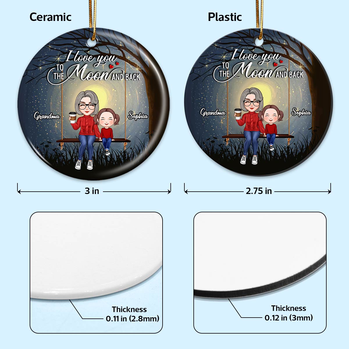 Cute Grandma Grandkid On Swing Love To The Moon Gift For Granddaughter Grandson Personalized Circle Ornament
