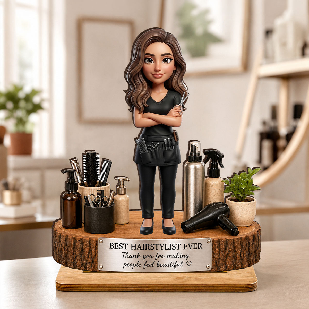 Hairstylist Custom Portrait from Photo - Personalized 2-Layered Wooden Plaque - Gift for Her, Salon Decor Gift