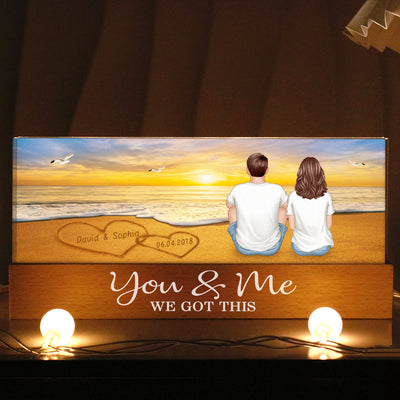 Love on the Beach, Personalized Acrylic Block LED Night Light, Names on Sandy Beach Art with Couple's Names and Date on Perfect Gift for Anniversary