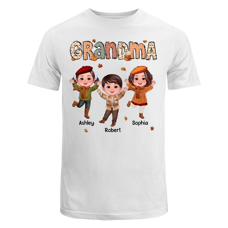 Grandma Mom Fall Season Pattern Happy Doll Kids Personalized Shirt