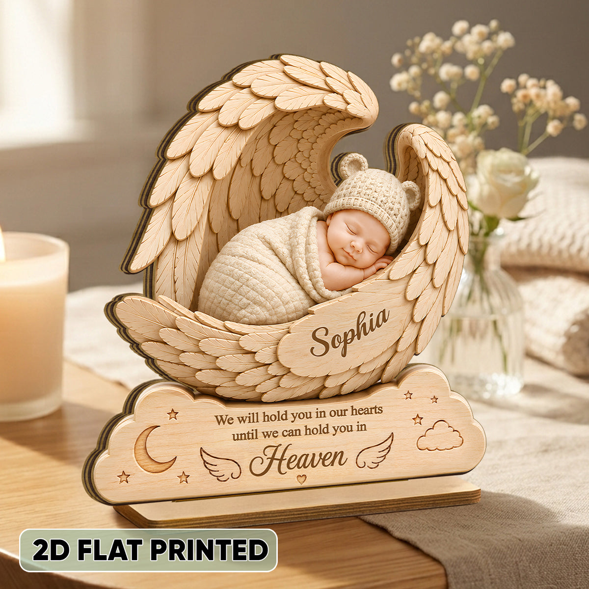 We Will Hold you in Our Hearts - Personalized 2-Layered Wooden Plaque - Custom Infant Loss Gift, Miscarriage Baby Awareness Keepsake