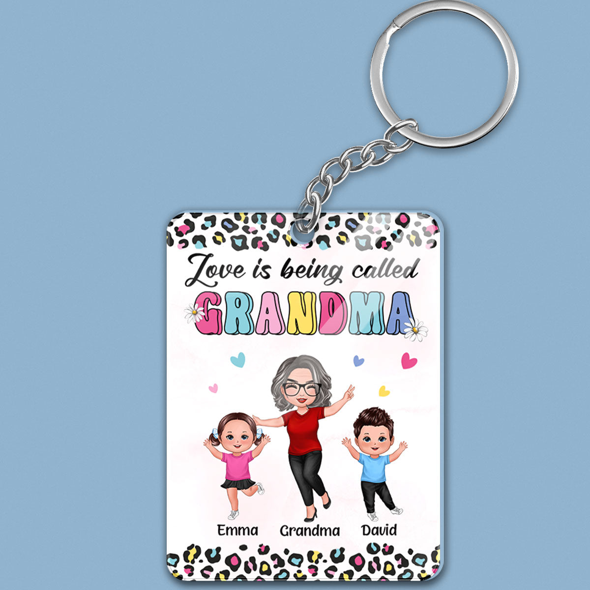 Colorful Leopard Happy Doll Grandma Grandkids Personalized Acrylic Keychain