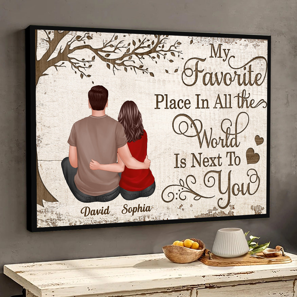 My Favorite Place In All The World Couple Sitting Hugging Personalized Poster, Valentine‘s Day Gift For Him, For Her