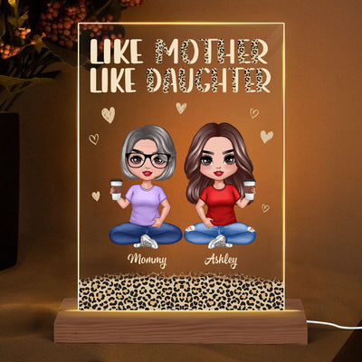 Like Mother Like Daughter Leopard Doll Mom And Daughters Personalized Rectangle Acrylic Plaque With LED Night Light