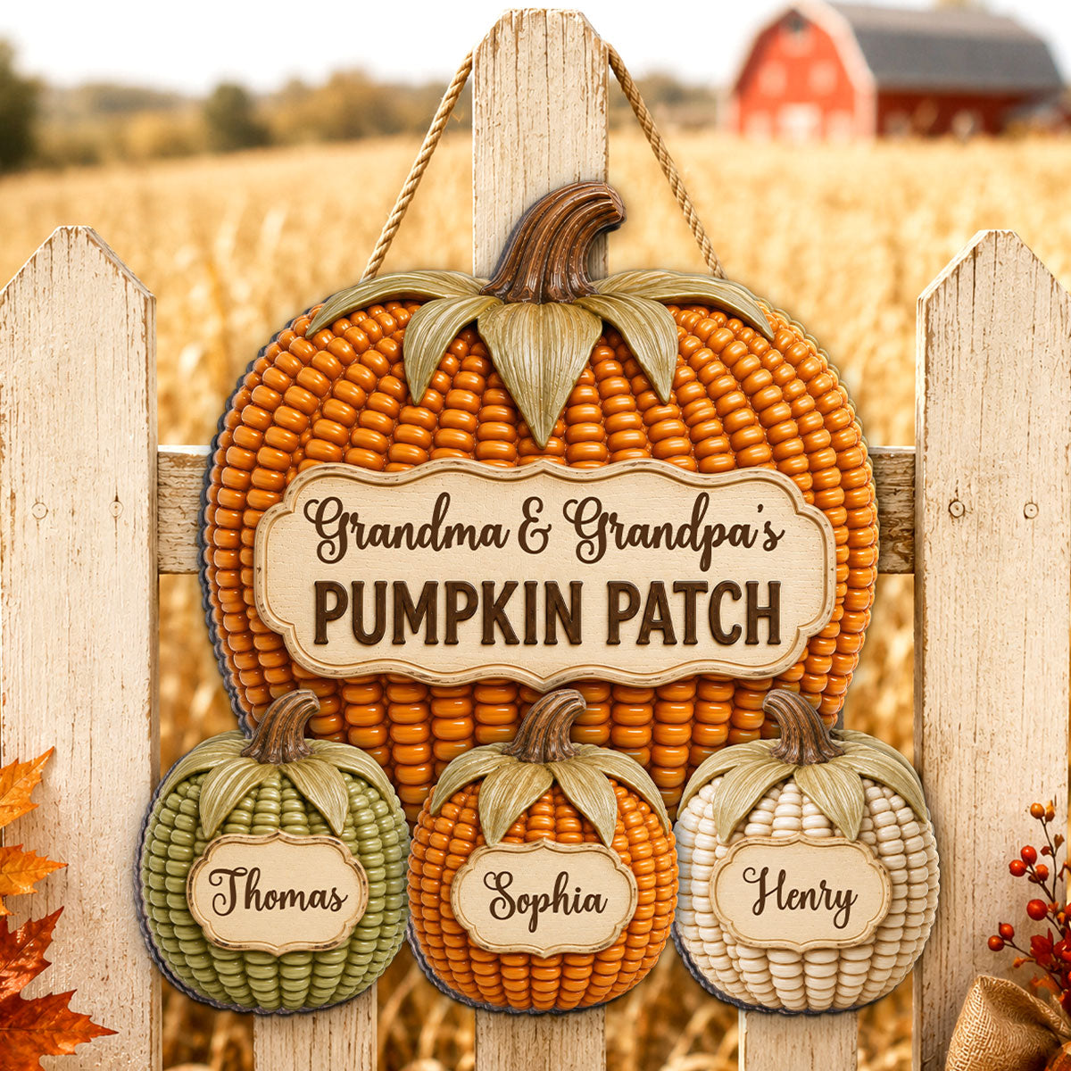 Cozy Warm Fall Season Grandpa Grandma Corn Pumpkin Patch - Personalized Wood Sign - Fall Decoration For Grandparents