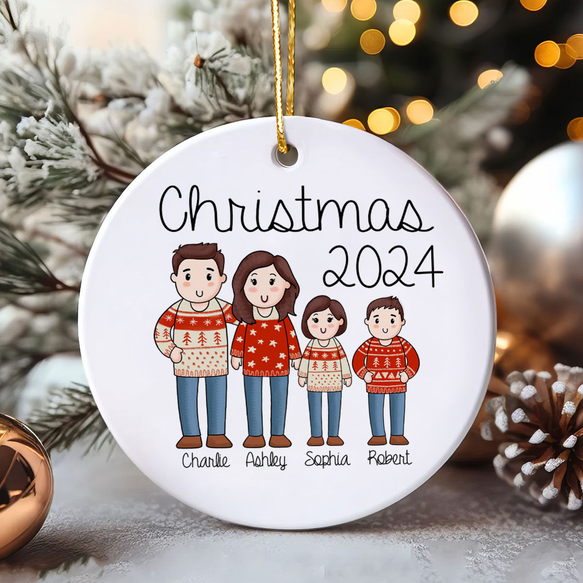 Comic Family Christmas Personalized Ceramic Ornament