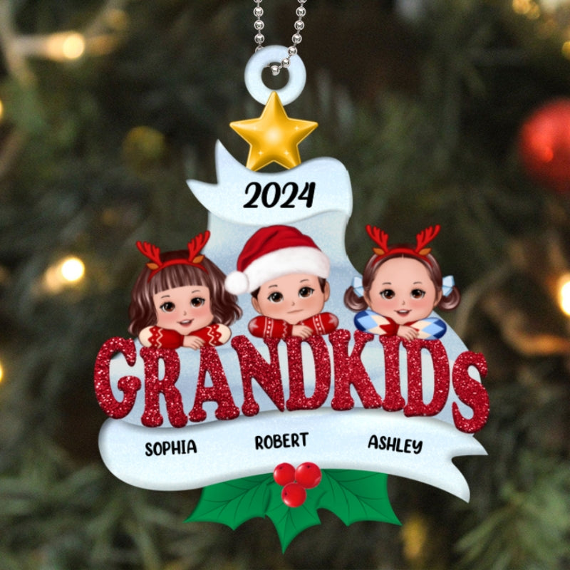Grandkids Cute Kids On Word Gift For Grandma Grandpa Grandparents Personalized Custom Shaped Acrylic Ornament