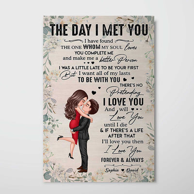 Doll Couple Hugging Kissing The Day I Met You Gift For Him For Her Personalized Vertical Poster
