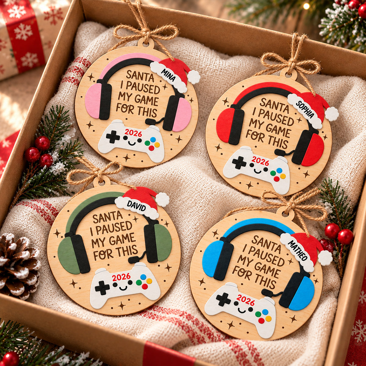Santa I Pause My Game for This - Personalized Wooden Ornament - Christmas Gift for Son, Daughter, Grandkids