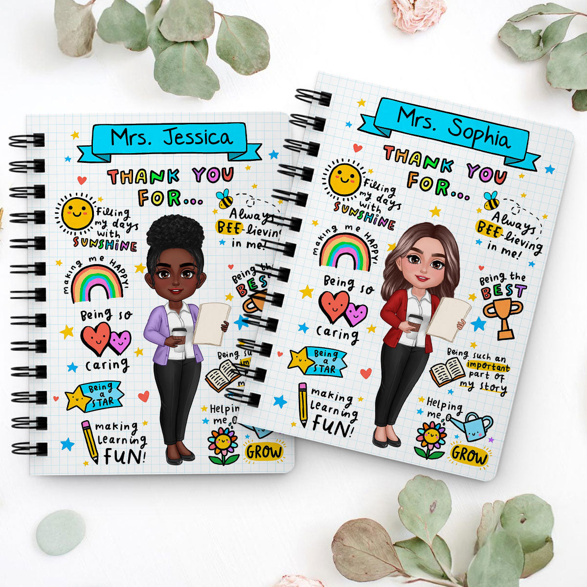 Message To Teacher Appreciation Gift Personalized Spiral Notebook Journal, Back To School Gift For Teacher