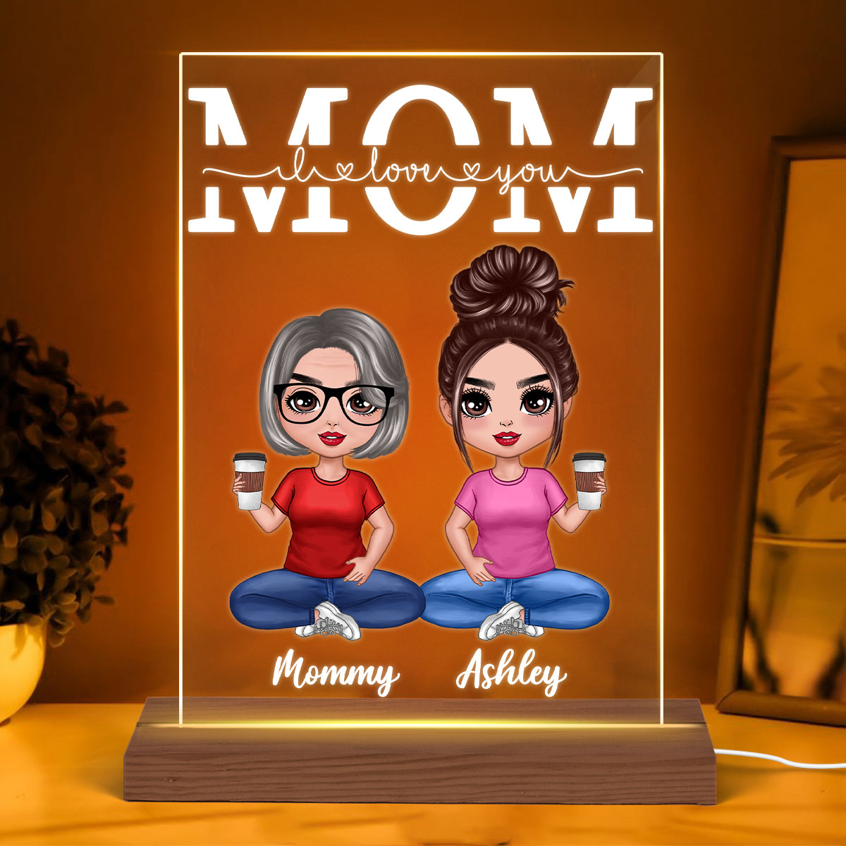 Mom We Love You Doll Mom Daughters Sons Sitting Personalized Rectangle LED Night Light
