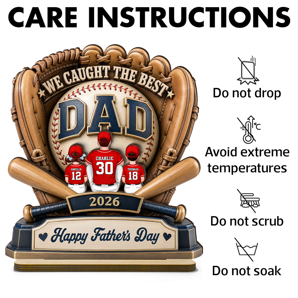 Dad's Greatest Catch Baseball - Personalized 2-Layered Wooden Plaque - Father's Day Gift For Dad, Husband