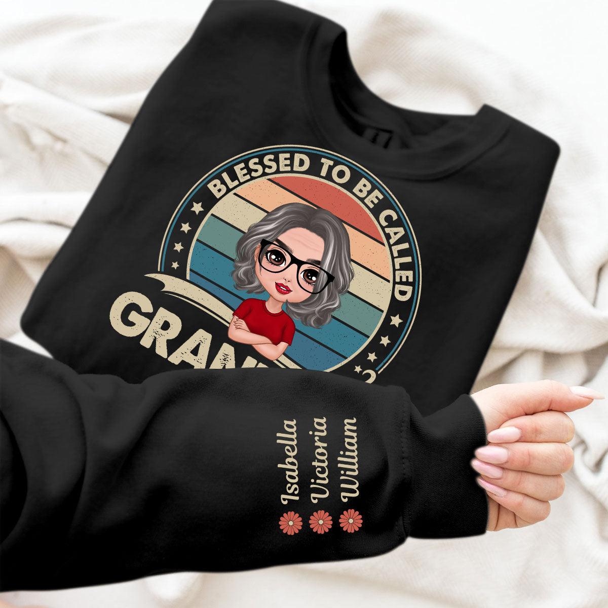 Retro Blessed To Be Called Grandma Personalized Sleeve Printed Sweatshirt