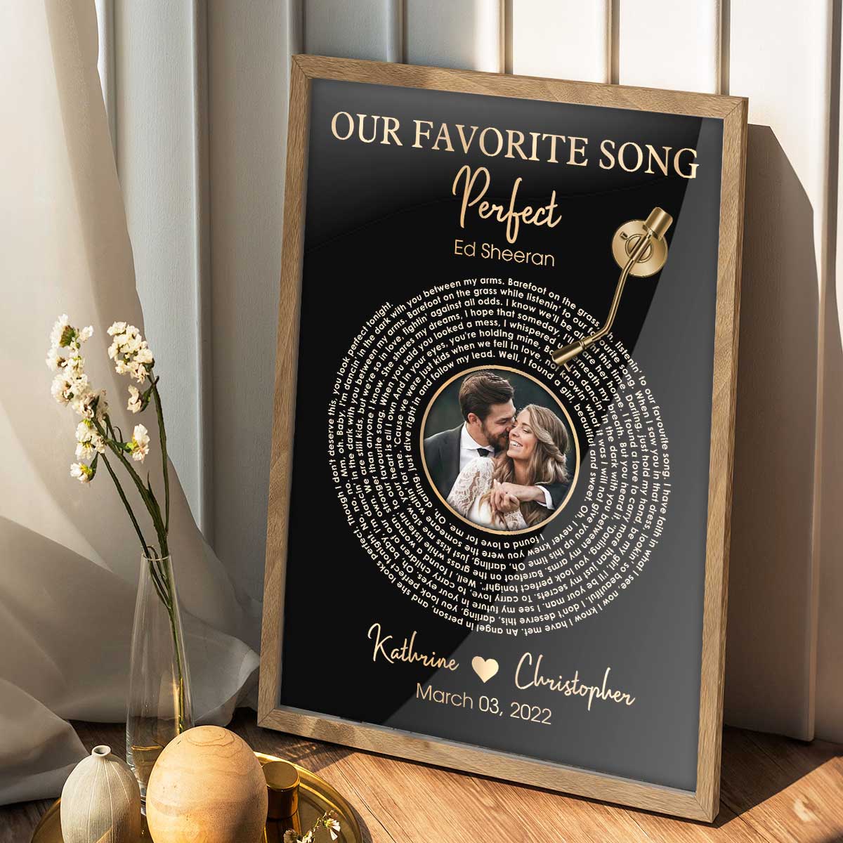 Upload Photo Metallic Effect Song Lyrics Art Personalized Poster, Anniversary  Gift For Her, For Him