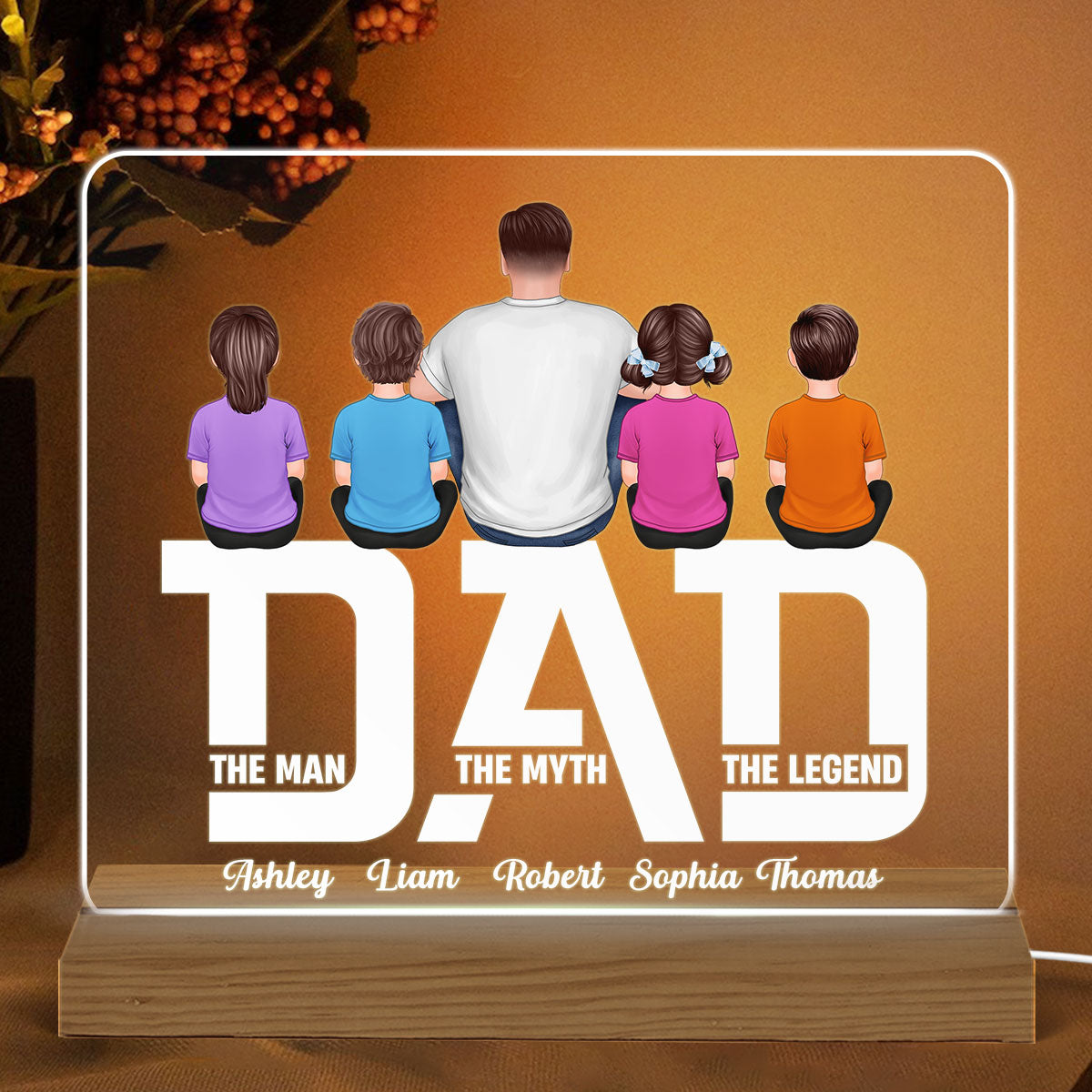 Dad The Legend Cut Through Personalized Custom Shape Warm LED Night Light