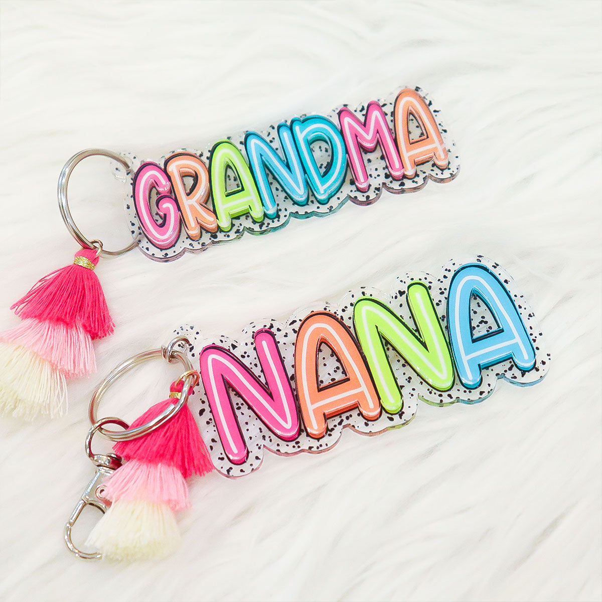 Grandma Mom Colorful Pattern Personalized 2-Layer Acrylic Keychain