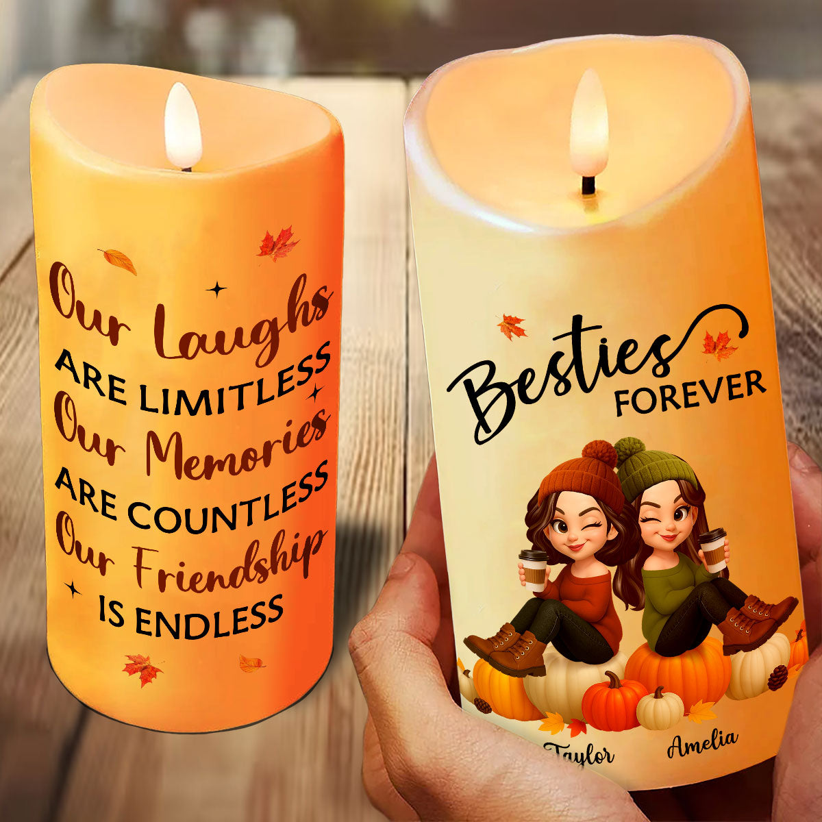 Fall Season Besties Cozy Vibe Our Friendship Is Endless Personalized LED Candle, Gift For Best Friends