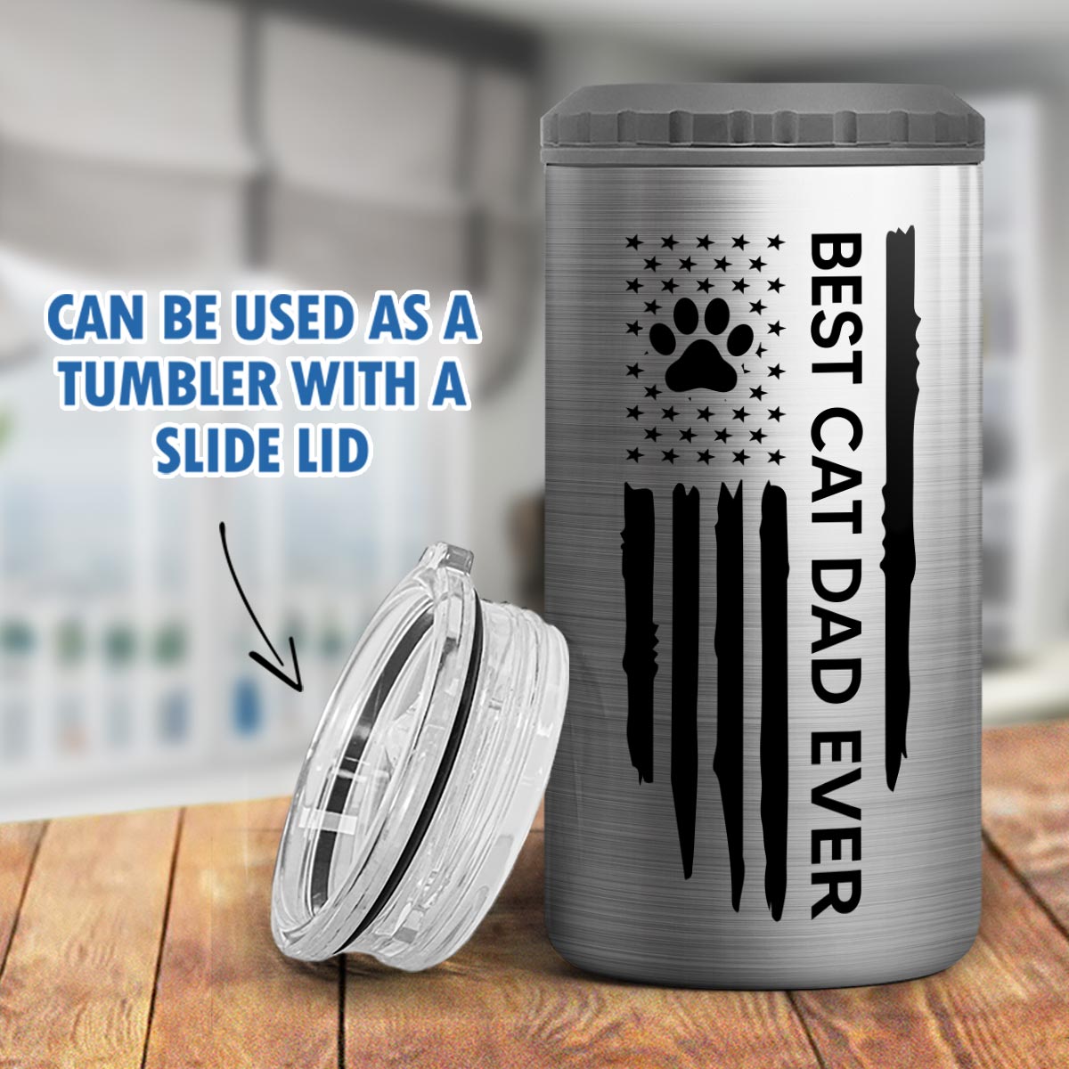 Best Cat Dad Ever Nation Flag Funny Cute Cats Personalized 4 In 1 Can Cooler