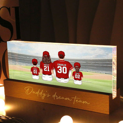 Mommy's Team Baseball Family Sitting Personalized Acrylic Block LED Night Light, Gift For Mom, Grandma, Wife