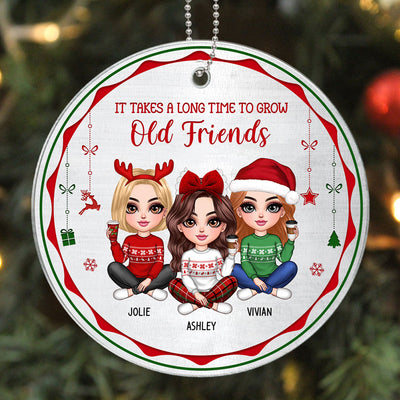 Pretty Besties Sisters Red And Green Metal Pattern Personalized Acrylic Ornament
