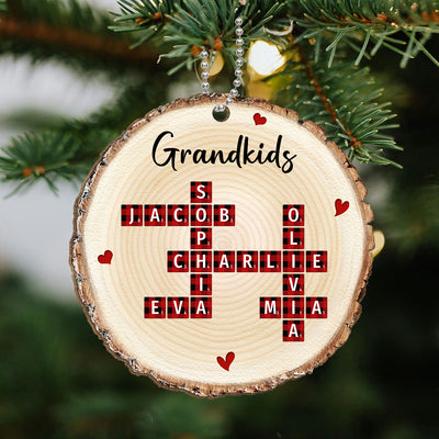 Family Unique Crossword Art Puzzle Checkered Pattern Personalized Wooden Ornament