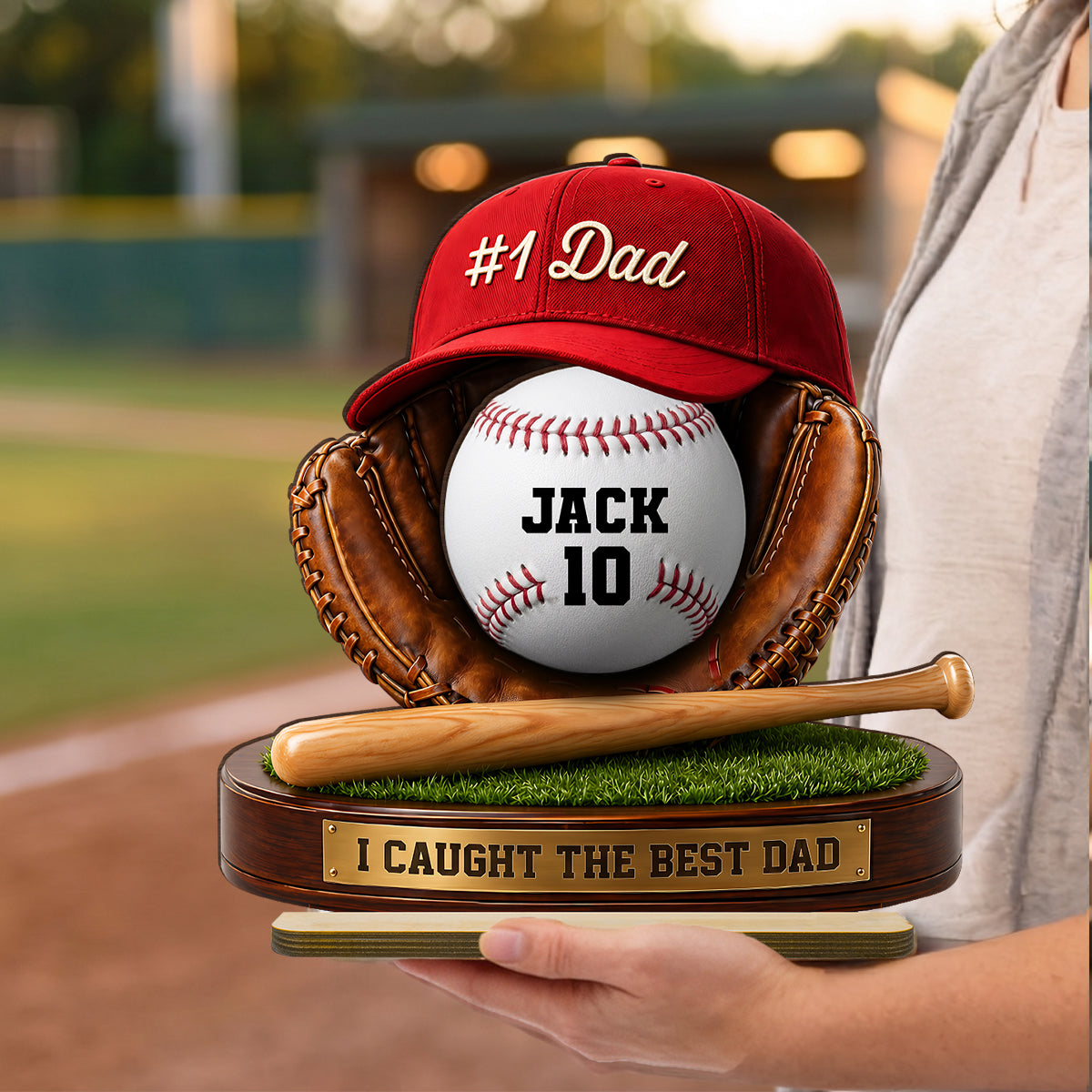 No 1 Baseball Dad - Personalized 2-Layered Wooden Plaque - Father's Day Gift for Dad, Husband
