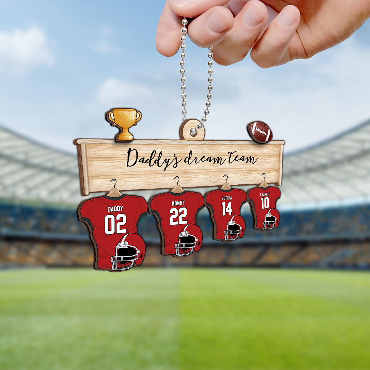 Football Jersey Team Family Personalized 2-Layer Wooden Ornament