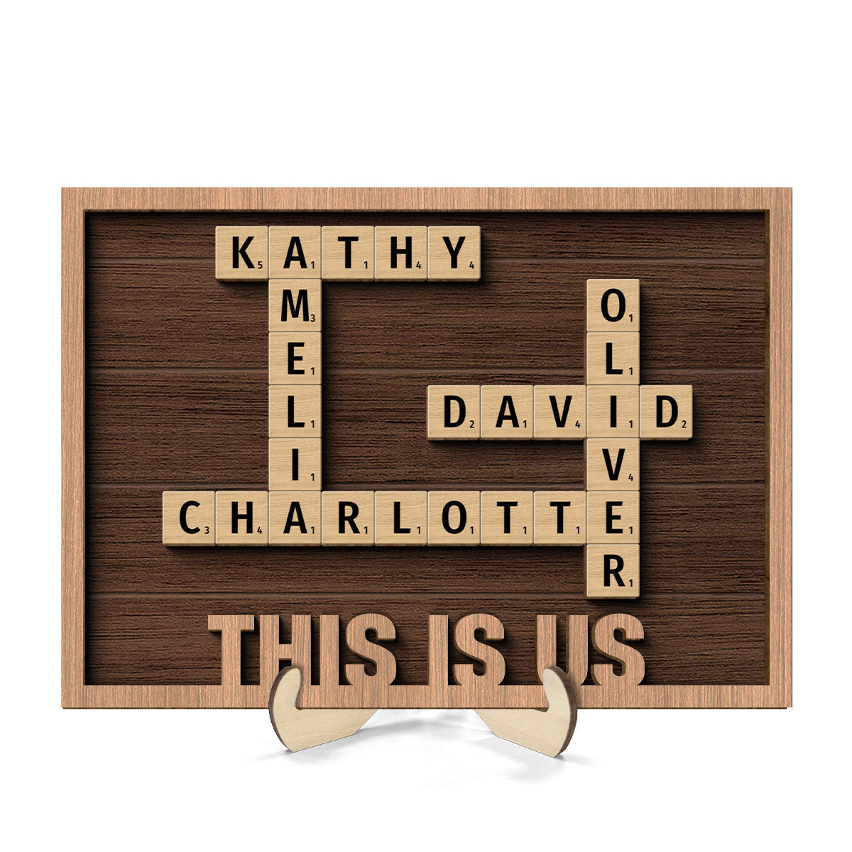 Our Family Crossword Puzzle Art Home Decor Gift Personalized 2-Layer Wooden Plaque
