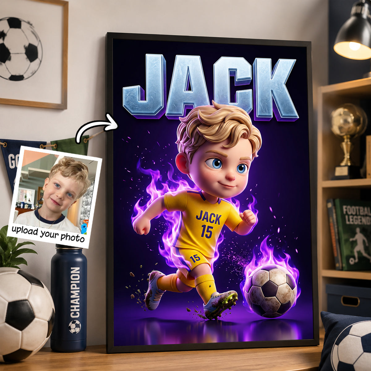 Custom Soccer Portrait from Photo - Personalized Poster - Soccer Player Gift, Boys Girls Room Decor