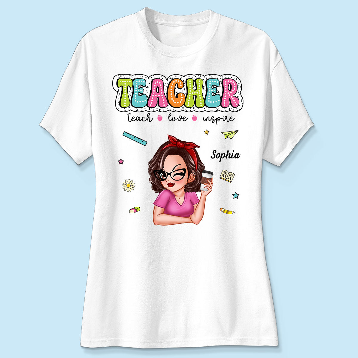 Teacher Teach Love Inspire Summer Personalized Shirt, Back To School, Teacher Appreciation, Teacher Gift