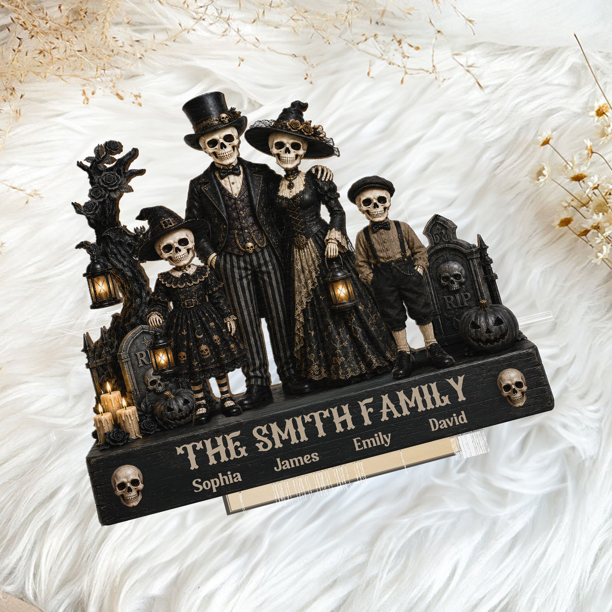Gothic Skeleton Family 2D Flat - Personalized Wooden Plaque - Halloween Decoration