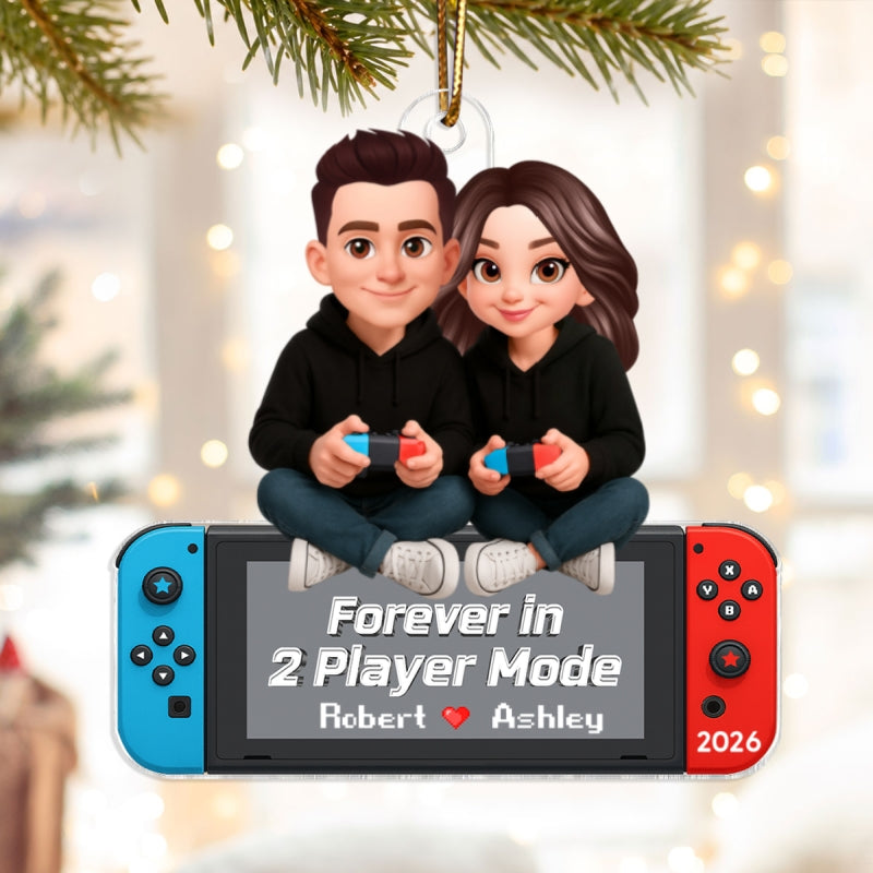 Forever In 2 Player Mode Gaming Couple - Personalized Acrylic Ornament - Christmas Gift For Gamers, For Him, For Her