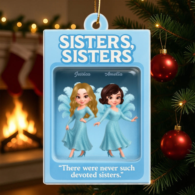 3D Effect Blue Dress Sisters Besties Inside Toy Box Personalized Acrylic Ornament