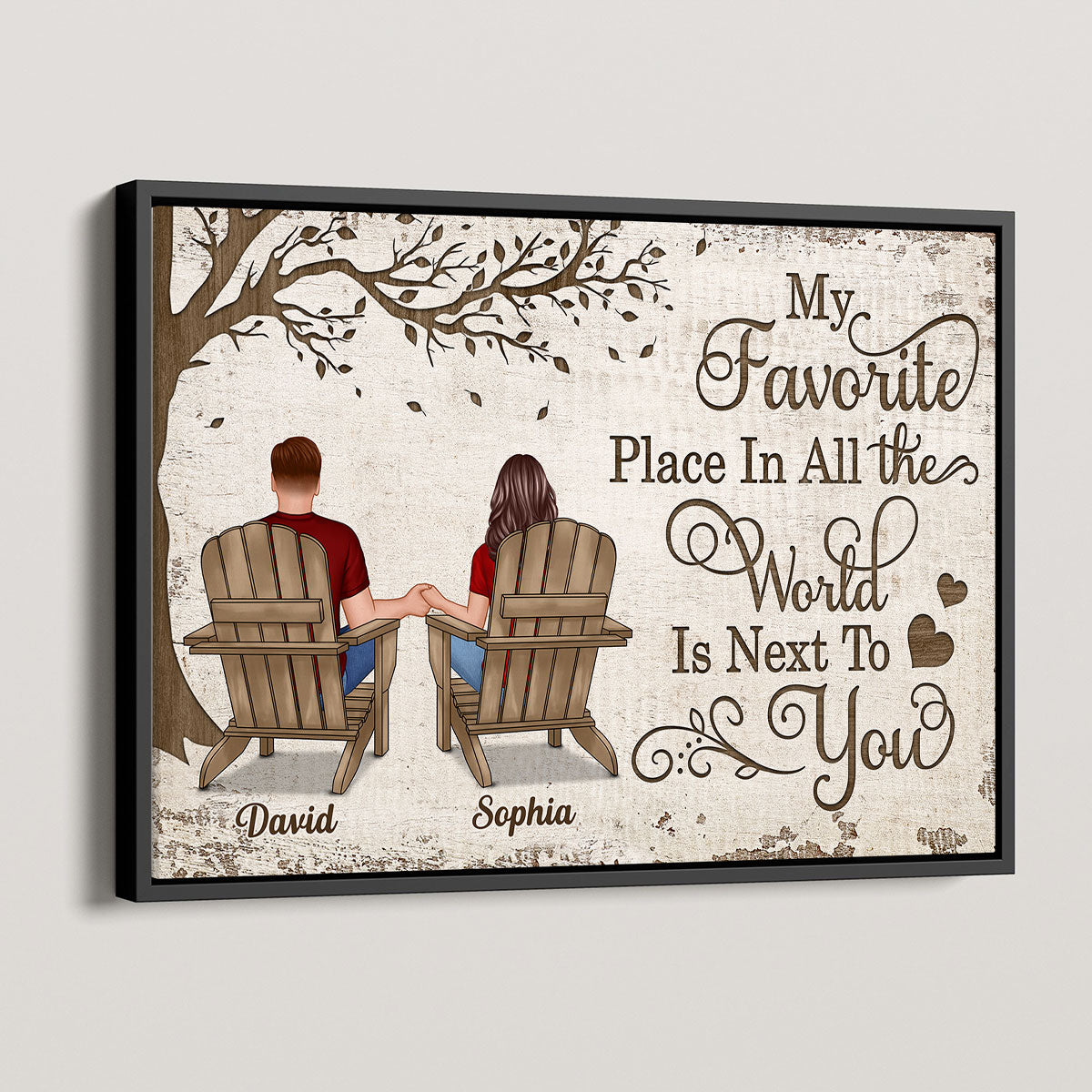 Back View Couple Sitting Under Tree - Personalized Poster - Anniversary Gift for Your Loved Ones
