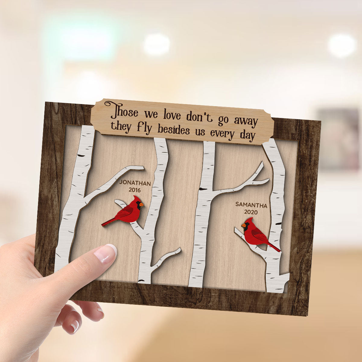 Cardinal Birch Tree Memorial Personalized 2-Layer Wooden Plaque