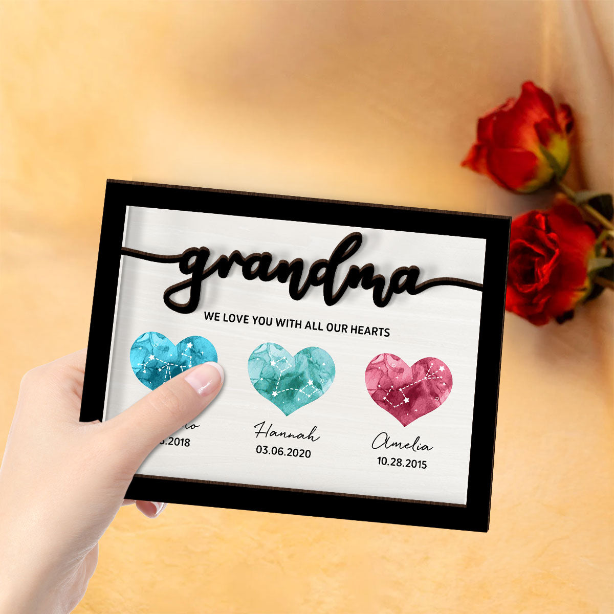 Birthstone Constellations Personalized 2-Layer Wooden Plaque With LED, Gift, Grandparents Day Gift, Gift for Her, Mom Gift, For Grandma