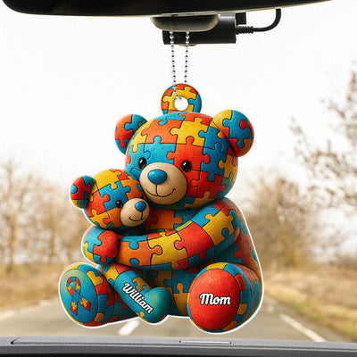 Autism Bear Mom & Kid Autism Awareness Personalized Car Hanger Ornament