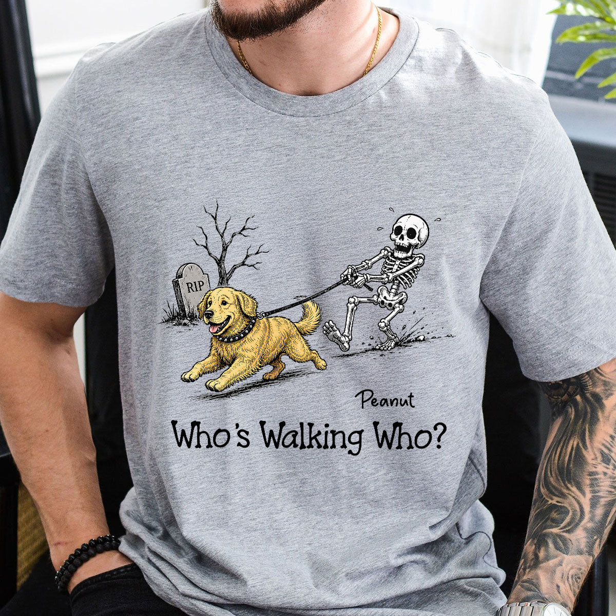 Funny Halloween Dog Who's Walking Who - Personalized Shirt - Upload Photo - Gift For Dog Lovers