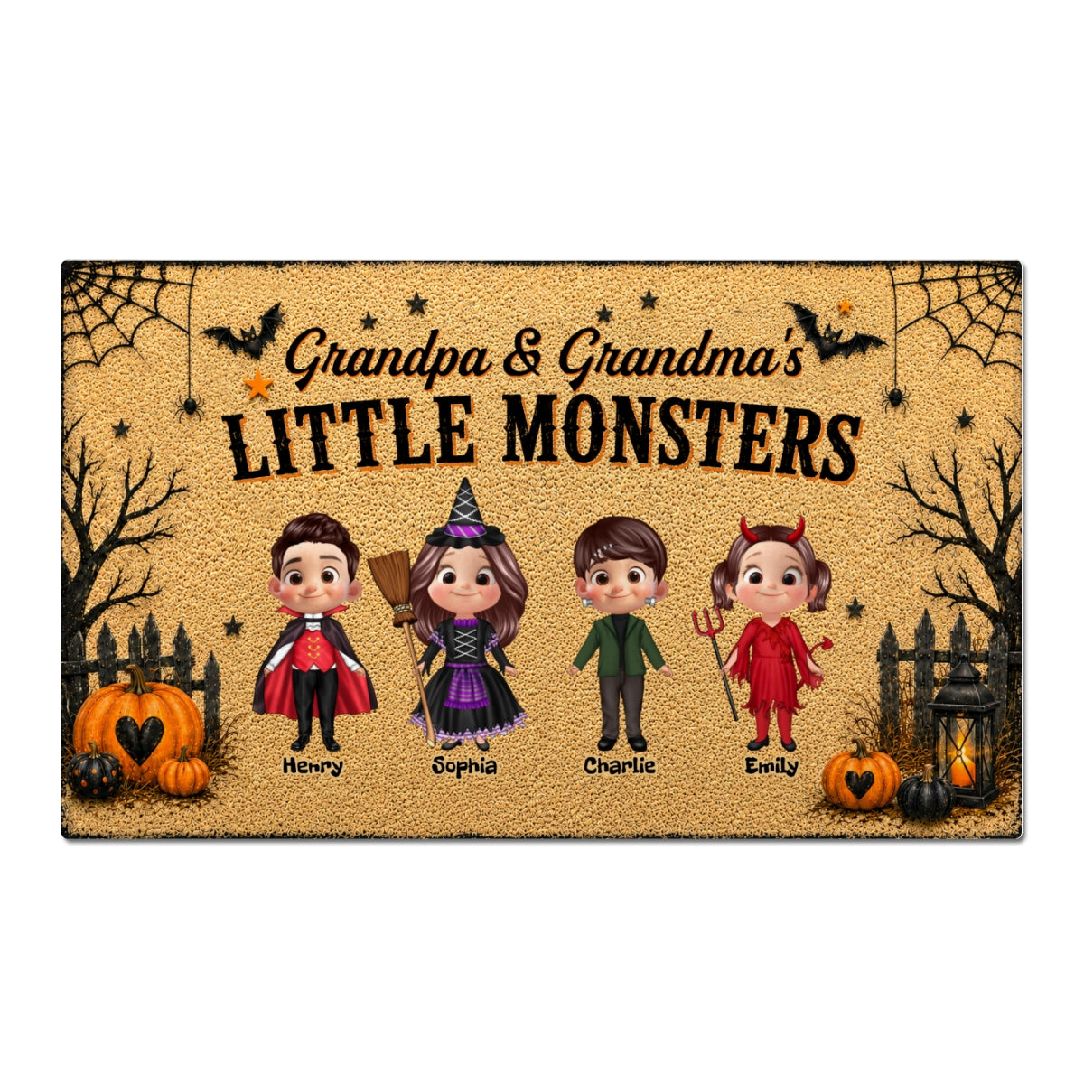 Halloween Grandpa Grandma Little Monsters Grandkids - Personalized Doormat - Halloween Decor For Grandparents