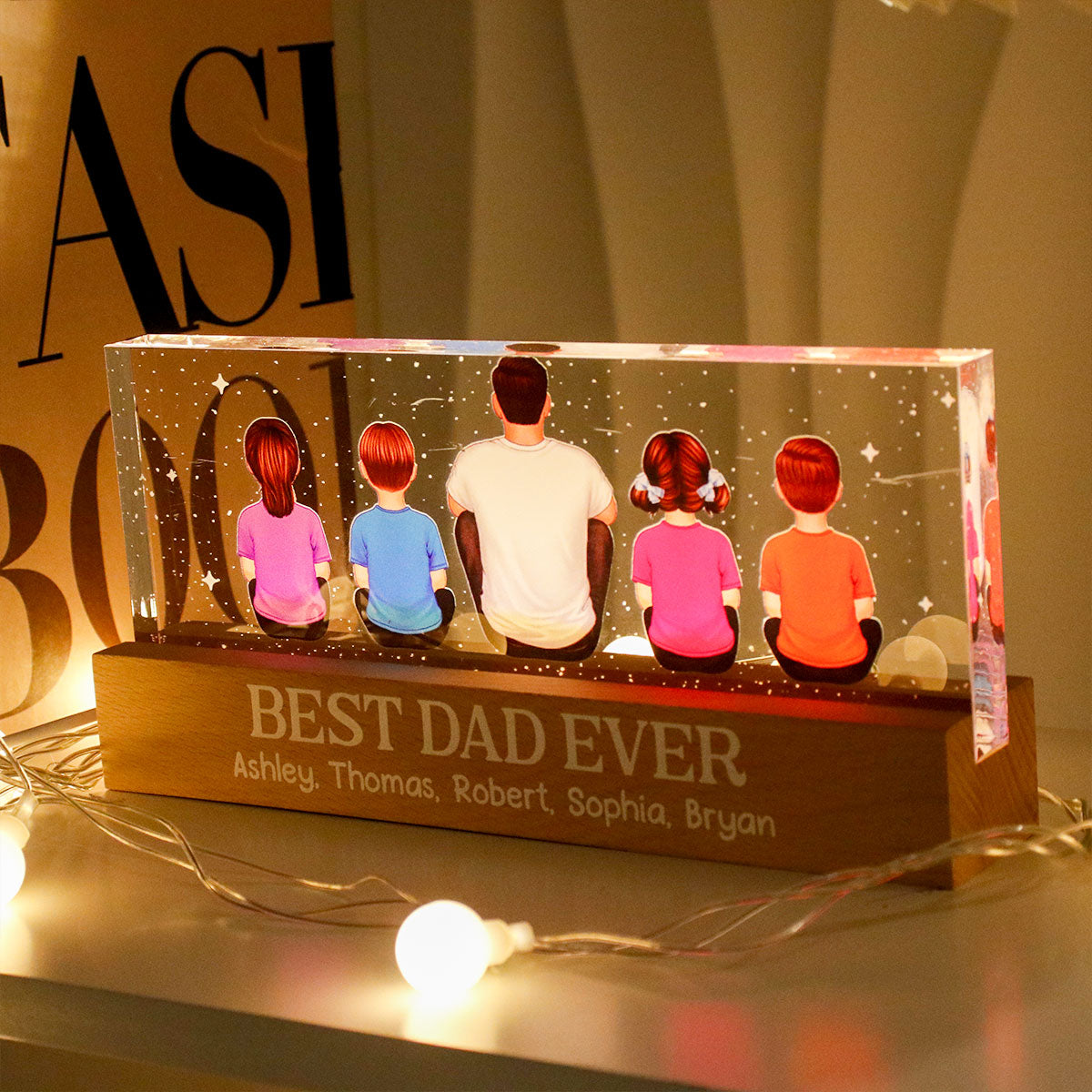 Best Dad Grandpa Ever Sitting Back View Personalized Acrylic LED Night Light