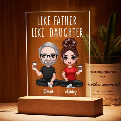Like Father Like Daughter Doll Dad And Daughters Sitting Personalized Rectangle LED Night Light