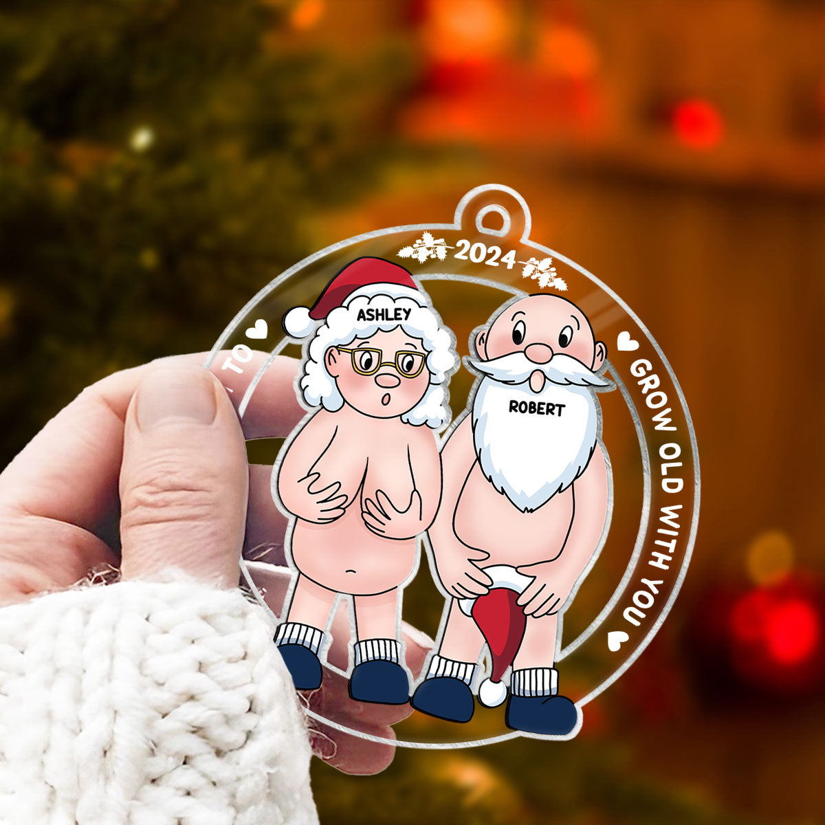 Funny Old Couple Personalized Circle Acrylic Ornament Christmas Gift for Him for Her
