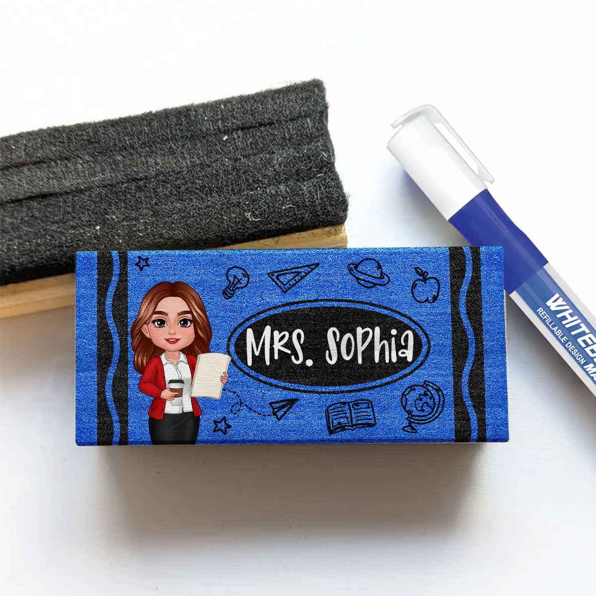 Doll Teacher Personalized Chalkboard Whiteboard Eraser with Marker, Teacher Appreciation Gift, Back To School Gift