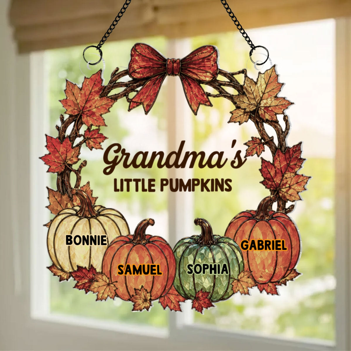 Grandma Little Pumpkins - Personalized Suncatcher - Fall Season Decoration