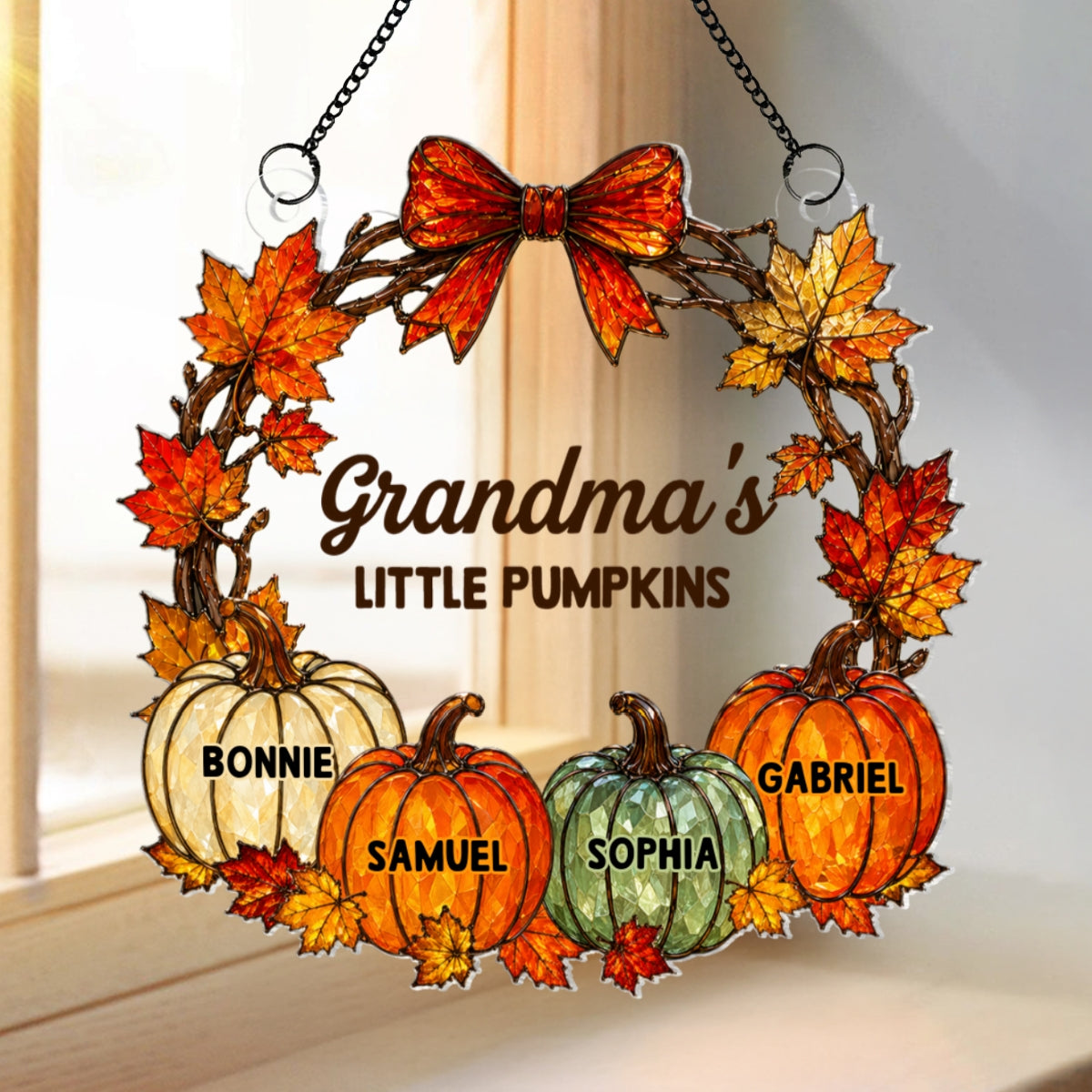 Grandma Little Pumpkins - Personalized Acrylic Window Hanging - Fall Season Decoration