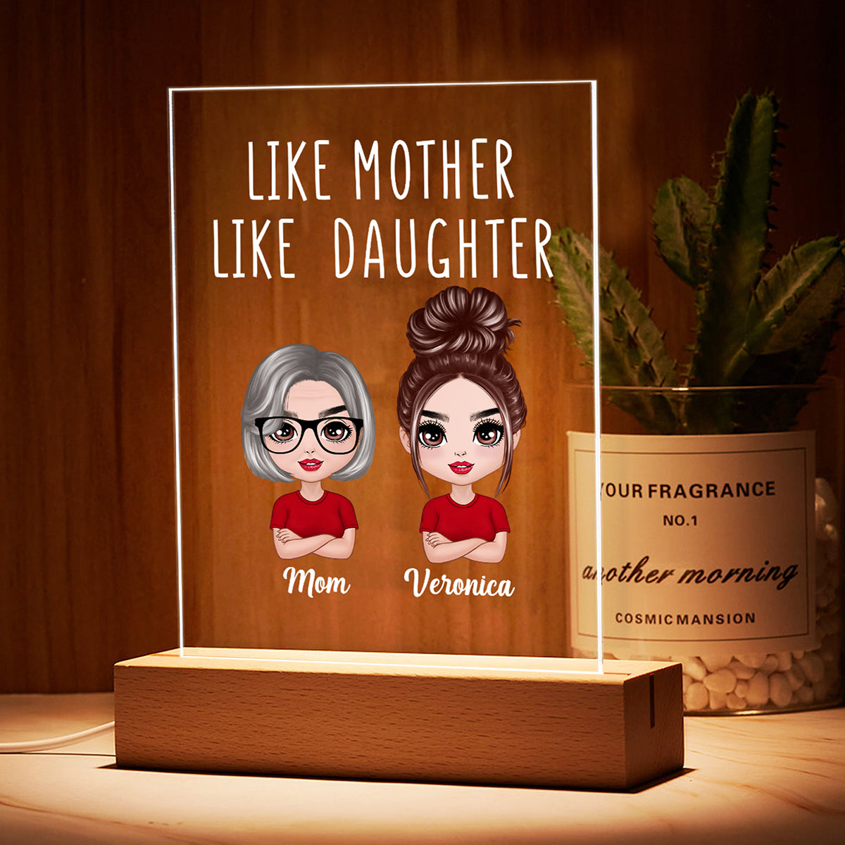 Like Mother Like Daughter Doll Women Personalized Rectangle Acrylic Plaque LED Lamp Night Light