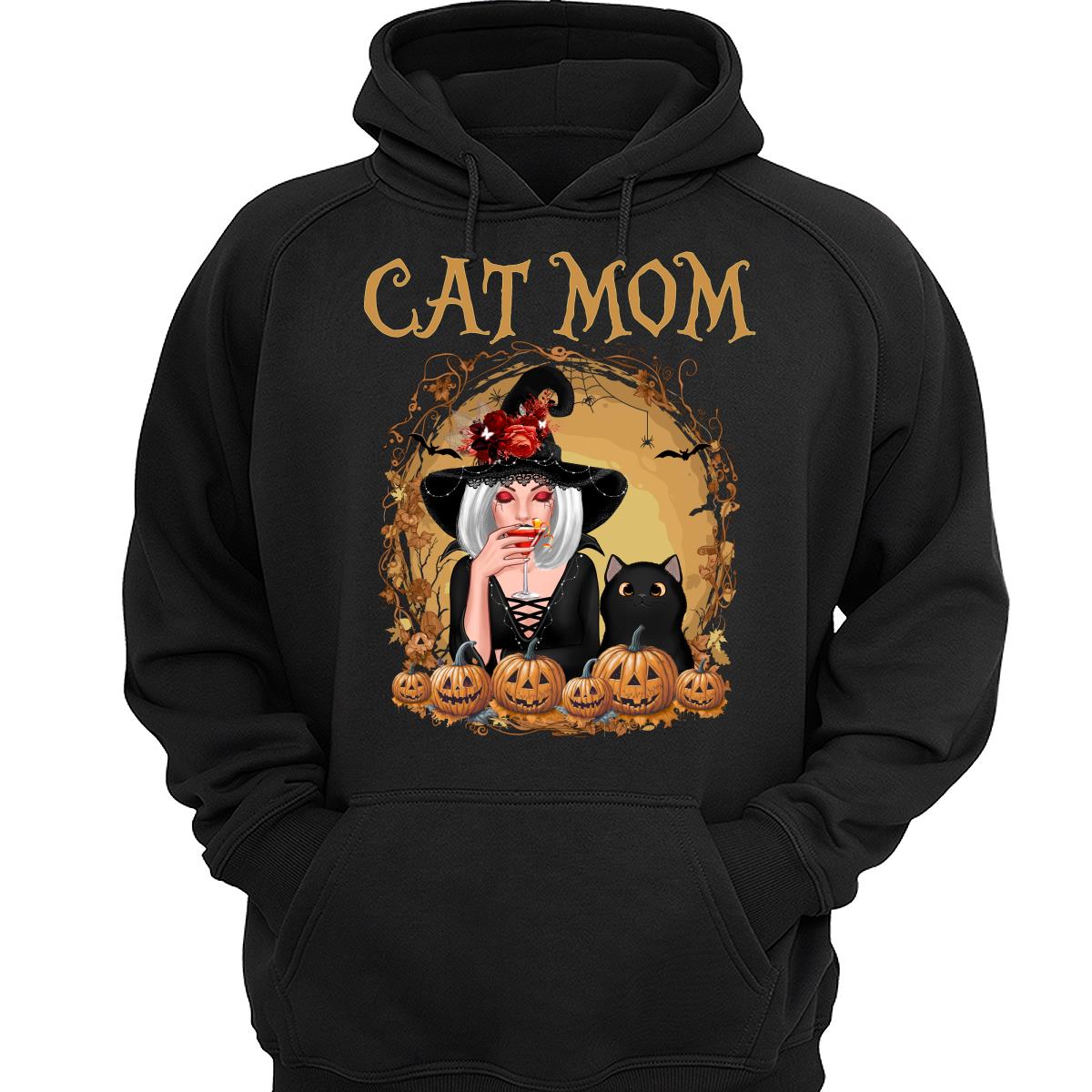 Vintage Orange Halloween Cat Mom Cat Witch Personalized Shirt